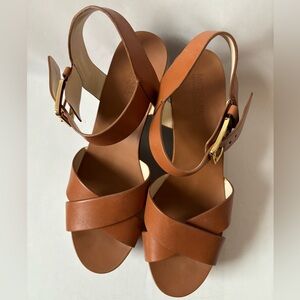 Michael by Michael Kors leather platform wedge sandals - brown, size 9
